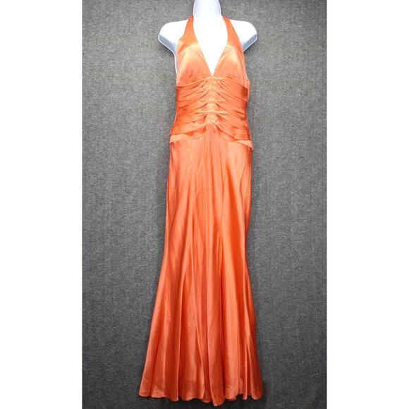 CACHE VTG Gown Silk Coral Formal Plunge neckline Ribbon bodice Size 4 - Picture 1 of 8